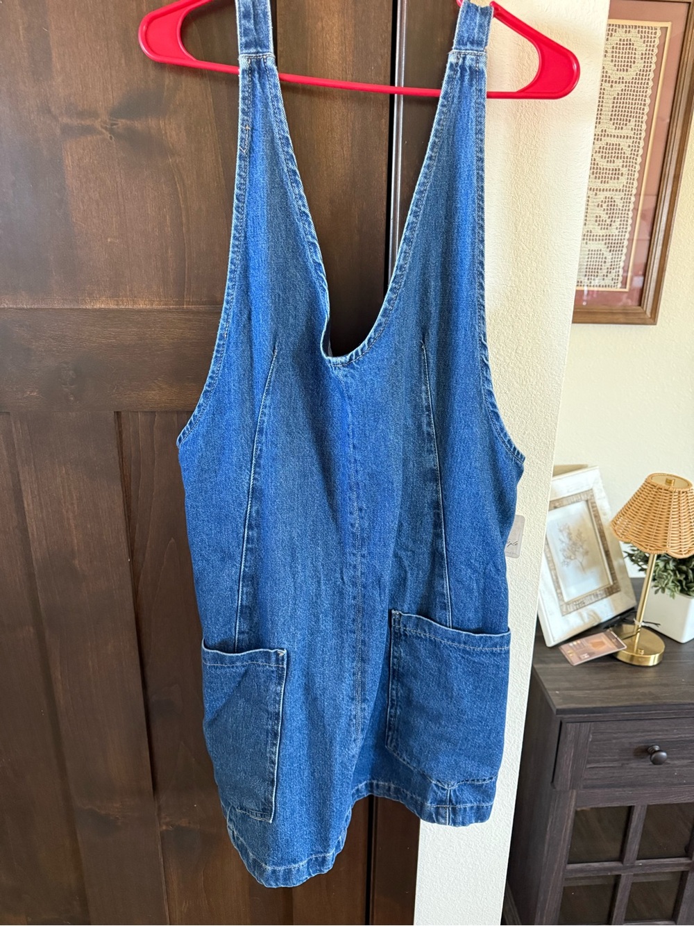 We The Free Blue Denim Pinafore Dress